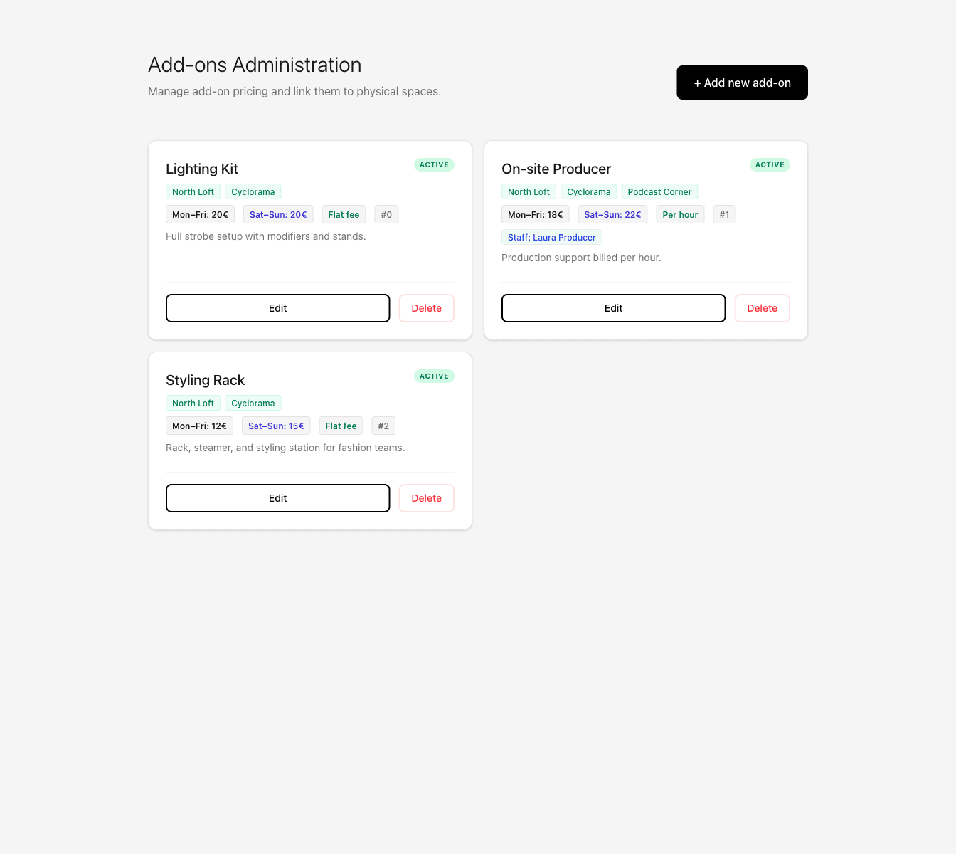 Workshop Spaces add-ons and checkout flow
